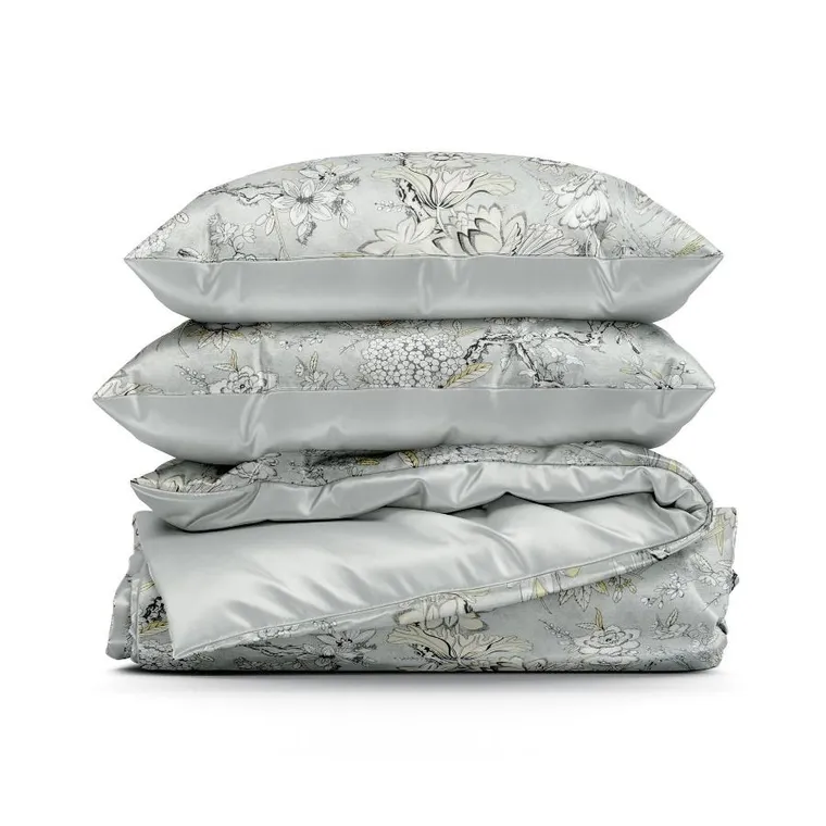 Eurofirany, komplet pościeli satynowej, Spring, 140-200 cm, jasnostalowy