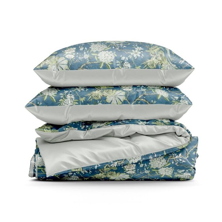 Eurofirany, komplet pościeli satynowej, Spring, 140-200 cm, niebieski