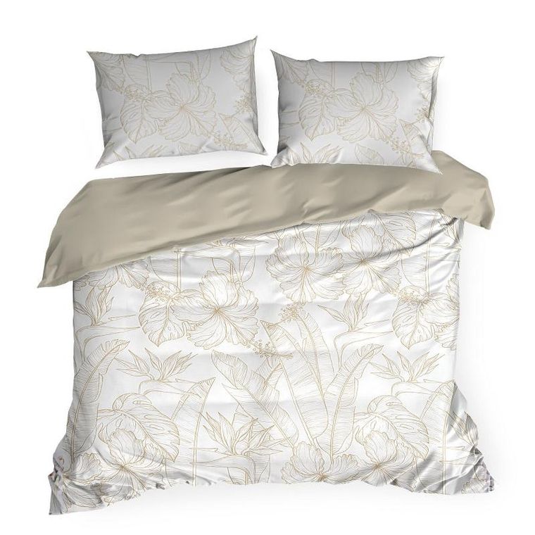 Eurofirany, komplet pościeli satynowej, Spring, 160-200 cm, beżowy