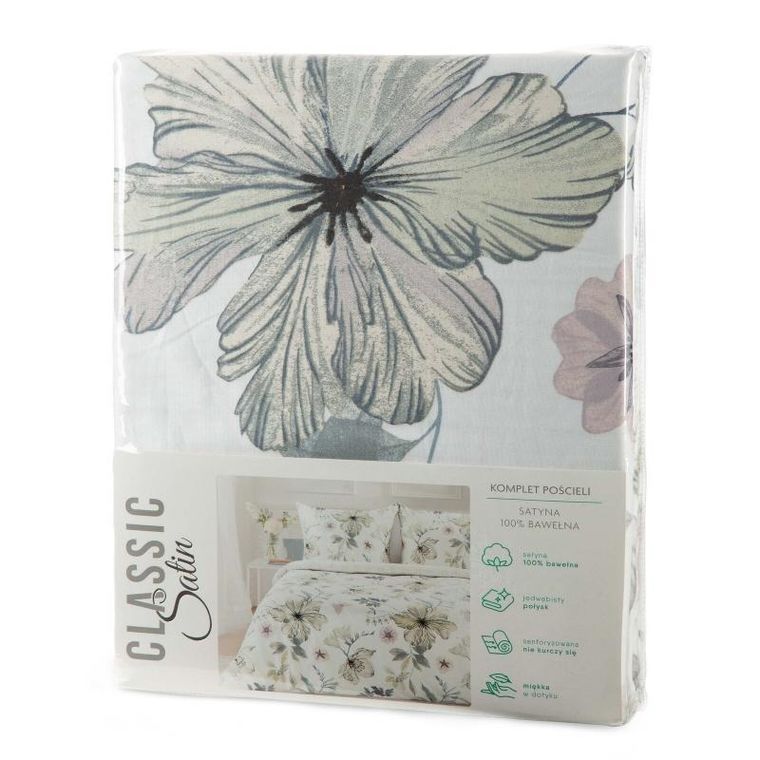 Eurofirany, komplet pościeli satynowej, Spring, 160-200 cm, biały