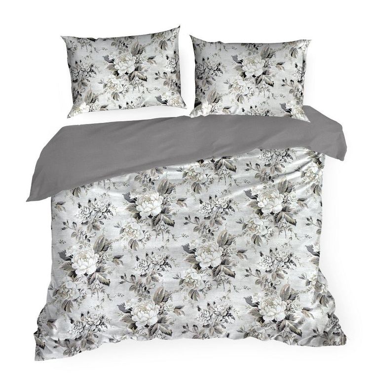 Eurofirany, komplet pościeli satynowej, Spring, 160-200 cm, srebrny