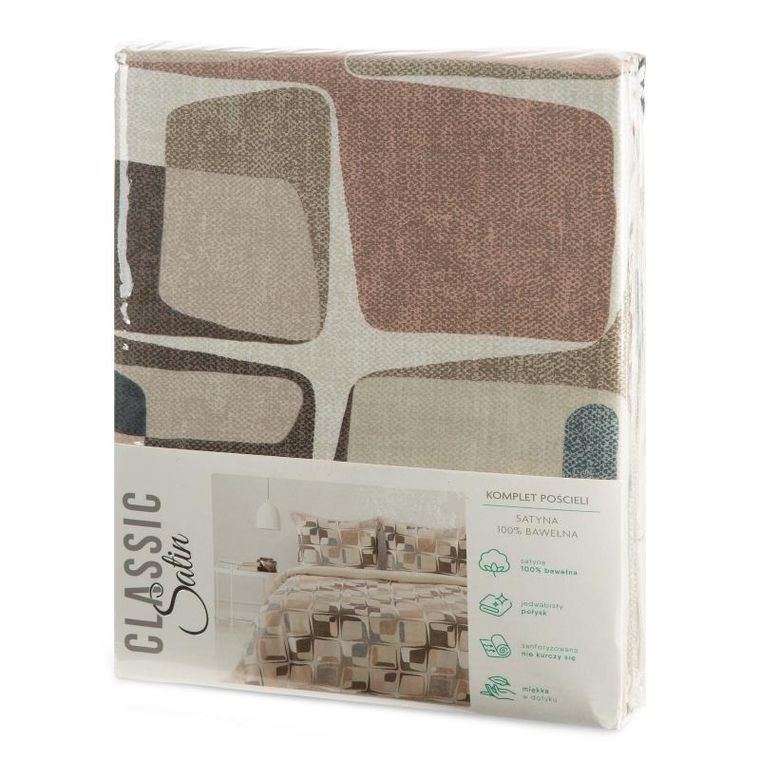 Eurofirany, komplet pościeli satynowej, Spring, 220-200 cm, beżowy