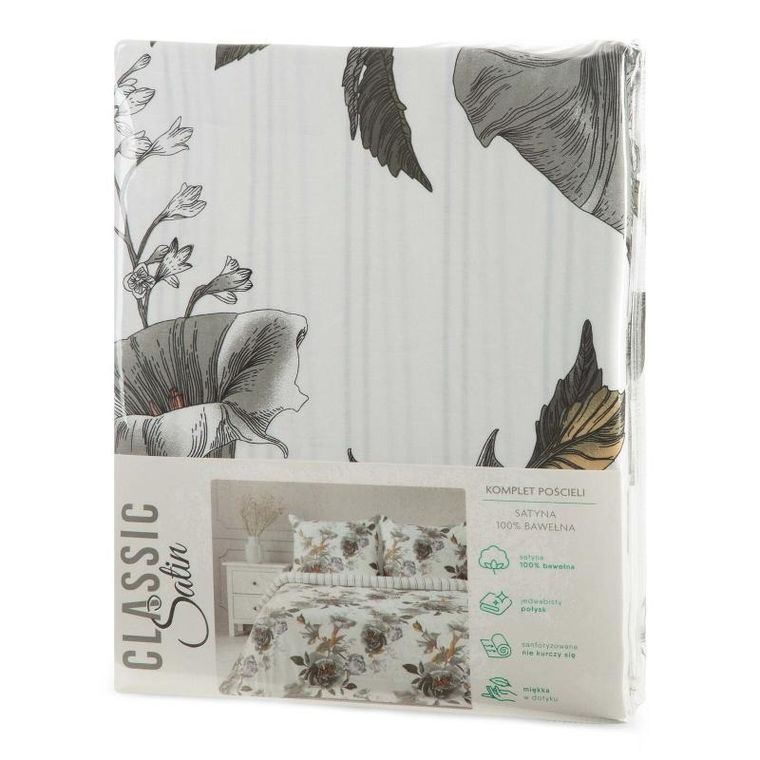 Eurofirany, komplet pościeli satynowej, Spring, 220-200 cm, biały