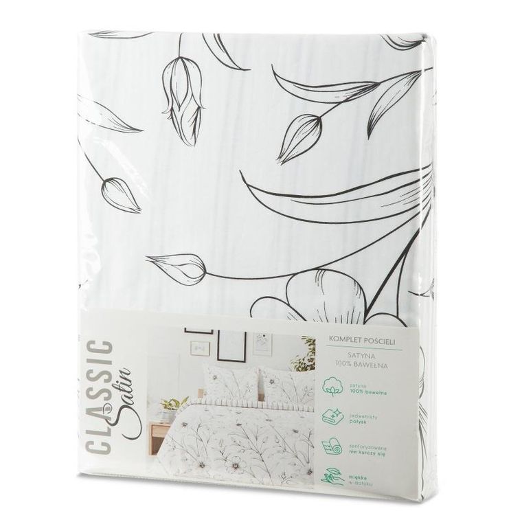 Eurofirany, komplet pościeli satynowej, Spring, 220-200 cm, biały