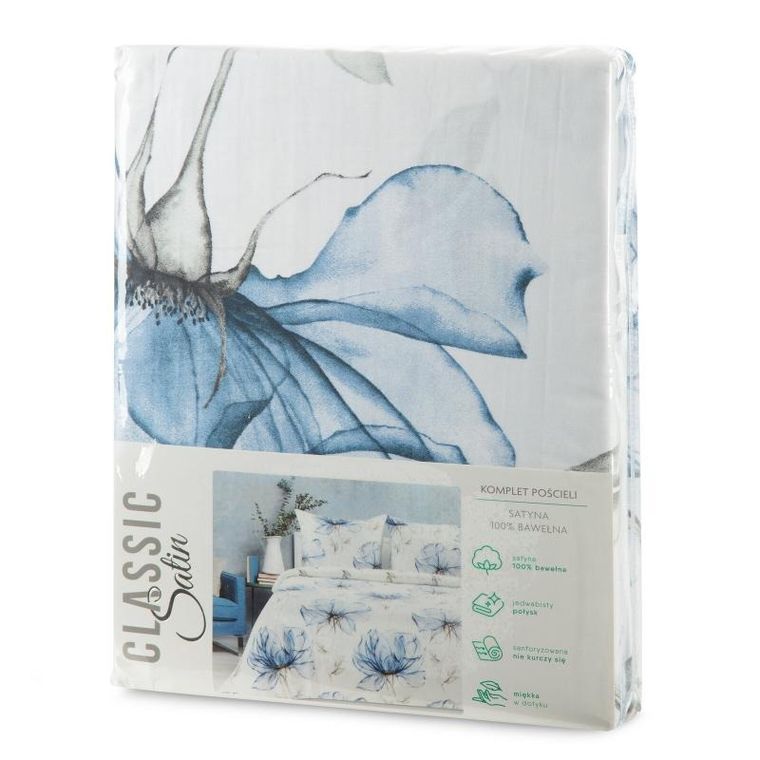 Eurofirany, komplet pościeli satynowej, Spring, 220-200 cm, biały