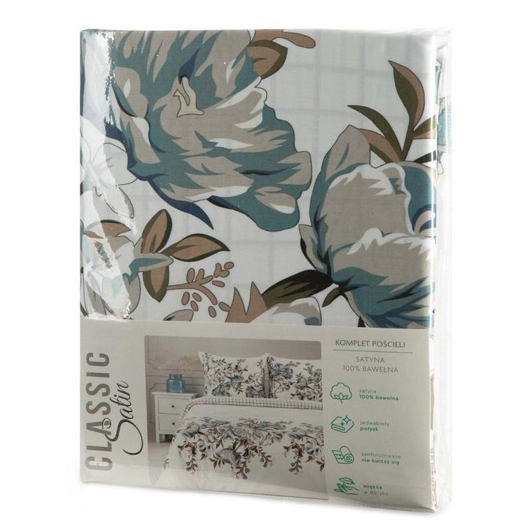 Eurofirany, komplet pościeli satynowej, Spring, 220-200 cm, biały