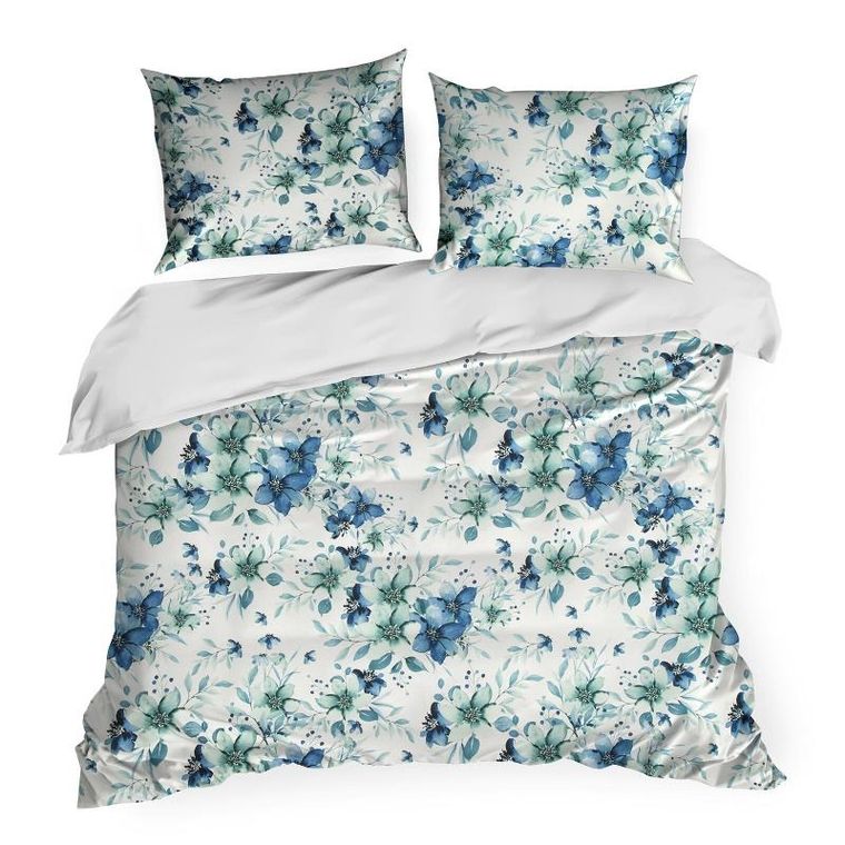 Eurofirany, komplet pościeli satynowej, Spring, 220-200 cm, niebieski