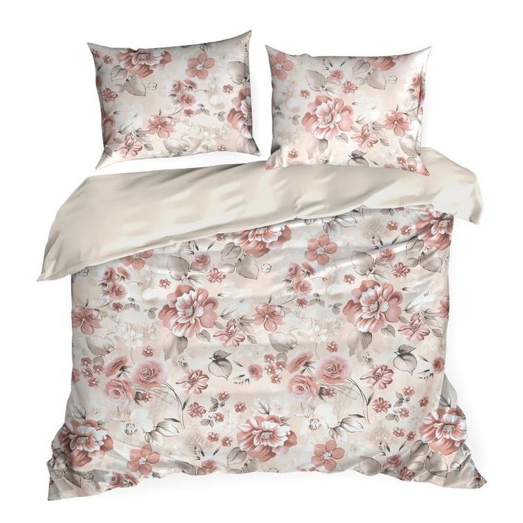 Eurofirany, komplet pościeli satynowej, Spring, 220-200 cm, pudrowy róż