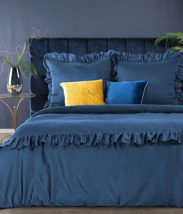 Eurofirany, komplet pościeli satynowej, Venus, 160-200 cm, 2x 70-80 cm, ciemnoniebieski