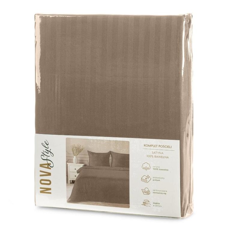 Eurofirany, komplet pościeli satynowej, Vera, 140-200 cm, brązowy