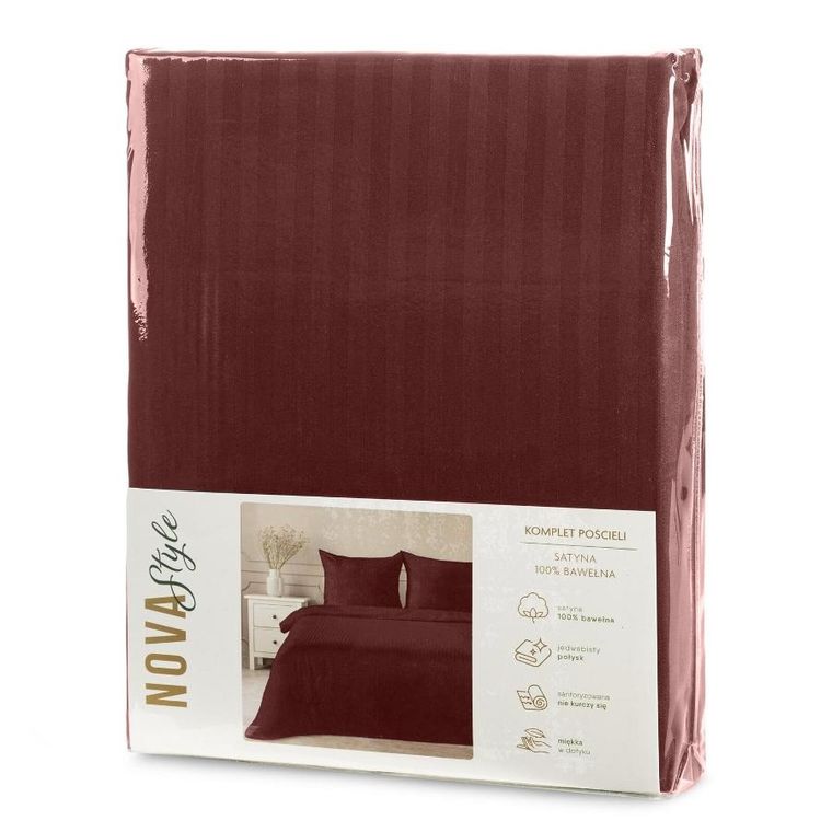 Eurofirany, komplet pościeli satynowej, Vera, 140-200 cm, burgundowy