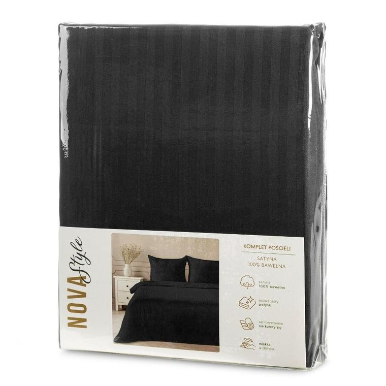 Eurofirany, komplet pościeli satynowej, Vera, 160-200 cm, czarny