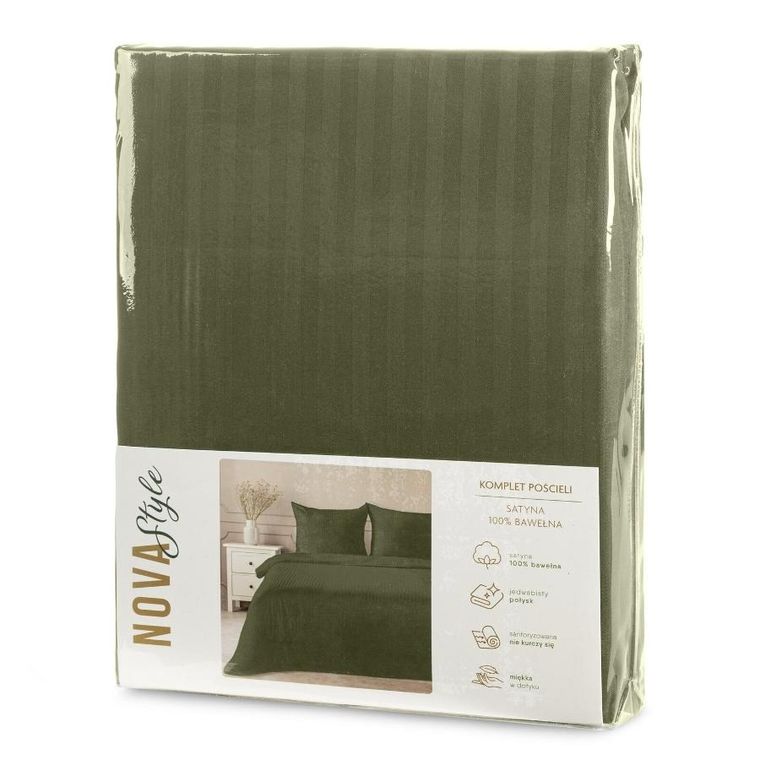 Eurofirany, komplet pościeli satynowej, Vera, 160-200 cm, oliwkowy