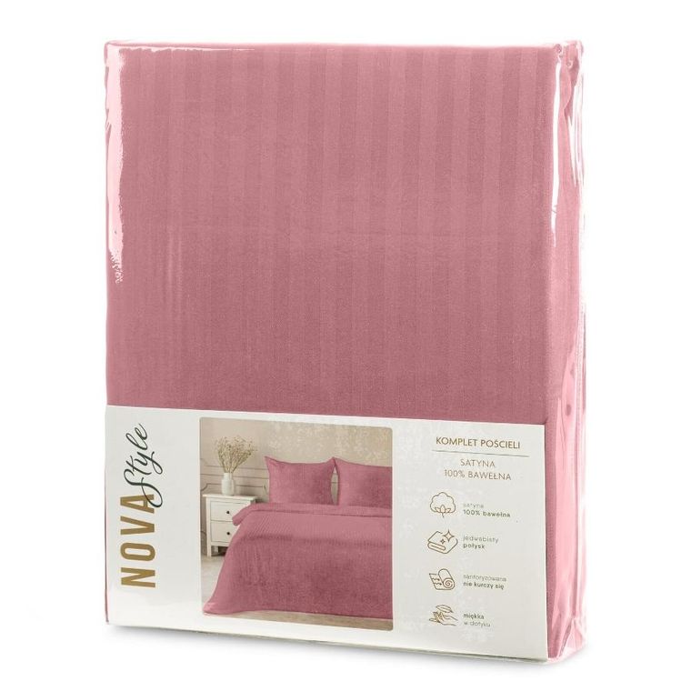 Eurofirany, komplet pościeli satynowej, Vera, 220-200 cm, pudrowy róż