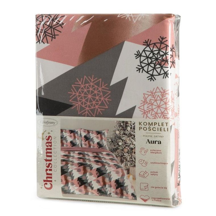 Eurofirany, komplet pościeli świątecznej, Aura, 140-200 cm, różowy