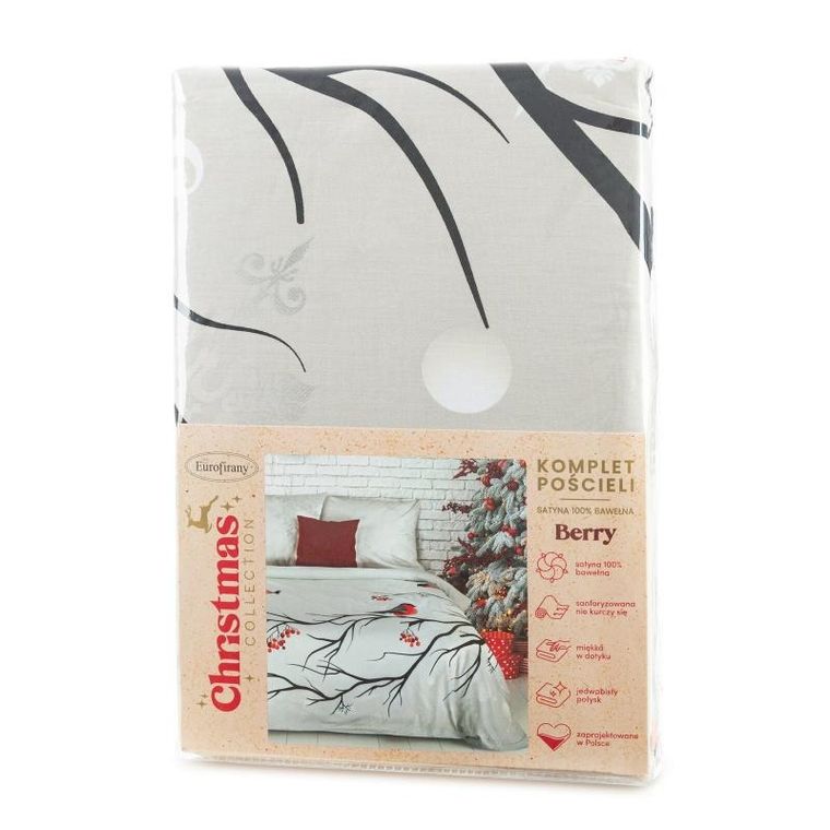 Eurofirany, komplet pościeli świątecznej, Berry, 220-200 cm, biały