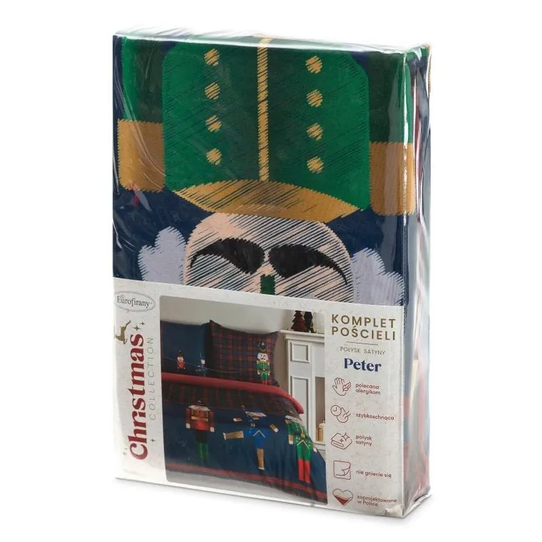 Eurofirany, komplet pościeli świątecznej, Peter03, 220-200 cm, granatowy