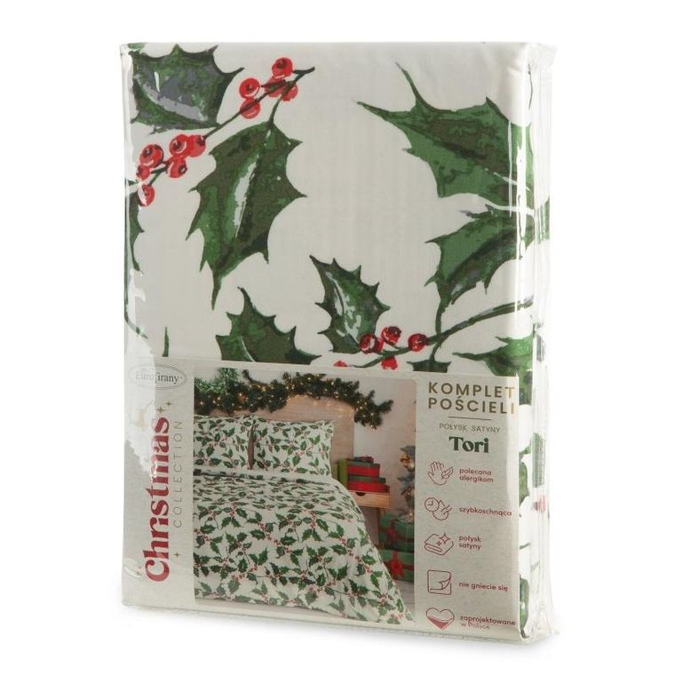 Eurofirany, komplet pościeli świątecznej, Tori, 220-200 cm, biały