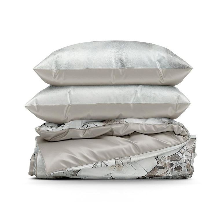 Eurofirany, komplet pościeli z satyny bawełnianej, Daisy, szarobeżowy, 160-200 cm