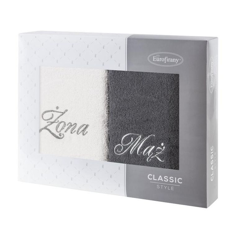 Eurofirany, komplet ręczników, 2 szt., mąż żona, 50-90 cm, srebrny