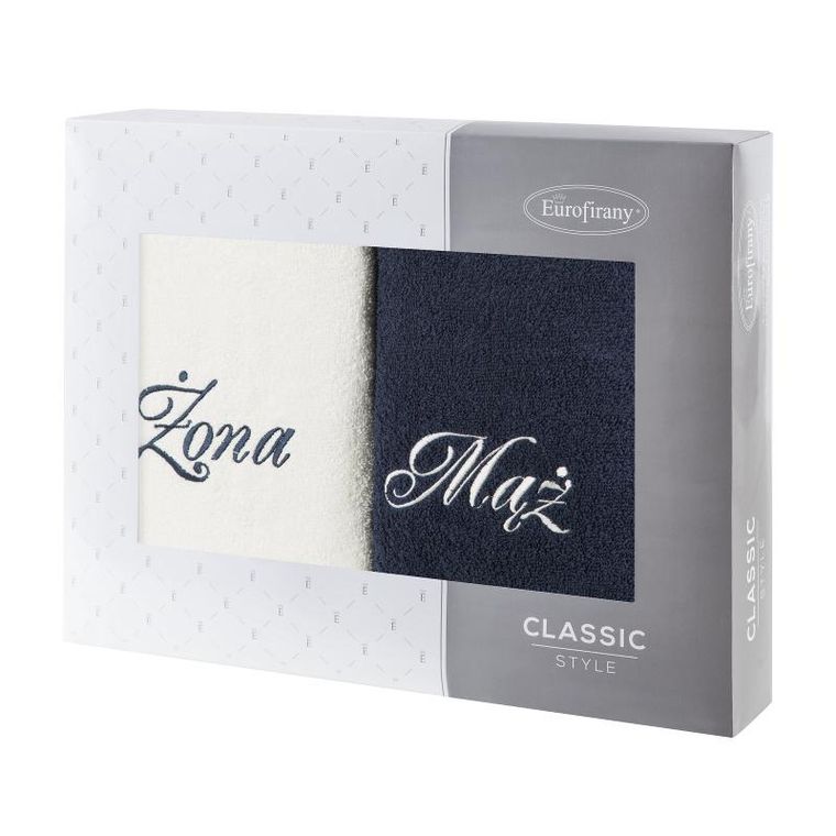 Eurofirany, komplet ręczników, 2 szt., mąż żona, 70-140 cm, biały