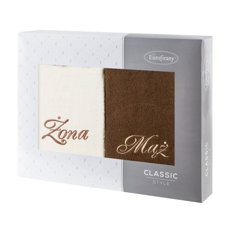 Eurofirany, komplet ręczników, 2 szt., mąż żona, 70-140 cm, kremowy