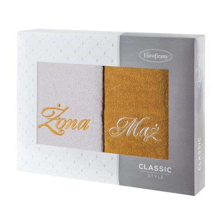 Eurofirany, komplet ręczników, 2 szt., mąż żona, 70-140 cm, srebrny