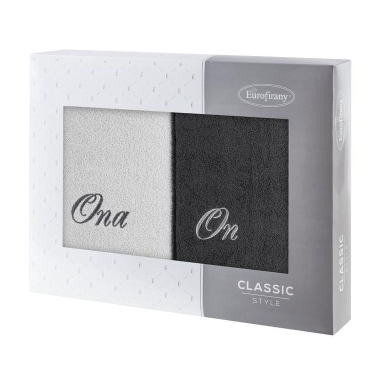 Eurofirany, komplet ręczników, 2 szt., on ona, 50-90 cm, srebrny