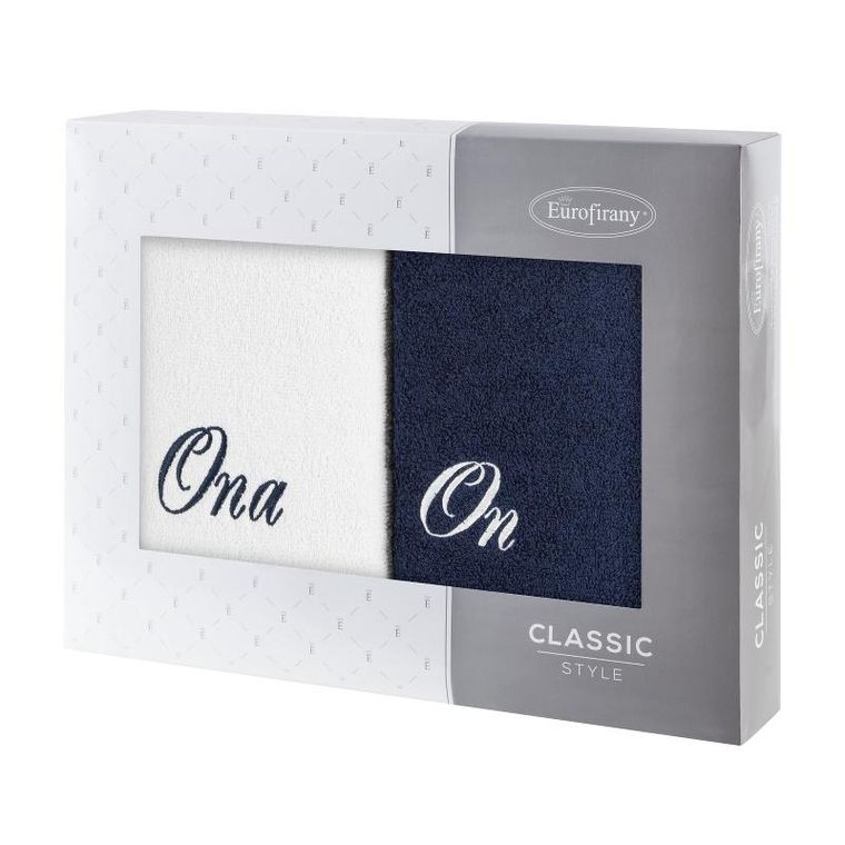 Eurofirany, komplet ręczników, 2 szt., on ona, 70-140 cm, biały