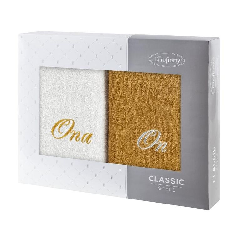 Eurofirany, komplet ręczników, 2 szt., on ona, 70-140 cm, srebrny