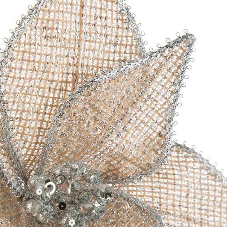 Eurofirany, kwiat świąteczny dekoracyjn, 32-40 cm, beżowy