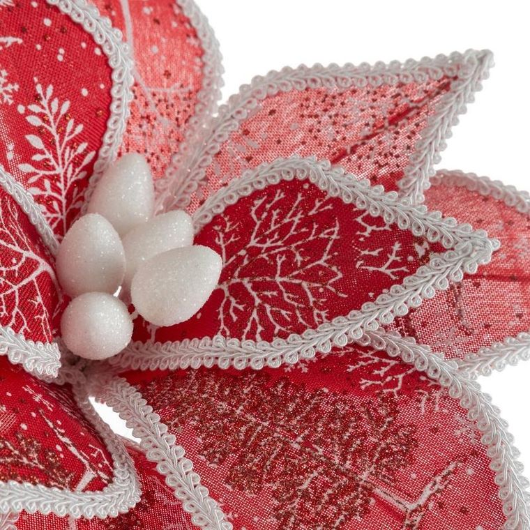 Eurofirany, kwiat świąteczny dekoracyjny, 30-39 cm, czerwony