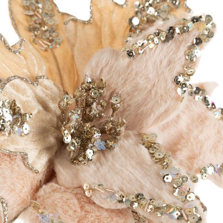 Eurofirany, kwiat świąteczny dekoracyjny, 30-40 cm, beżowy