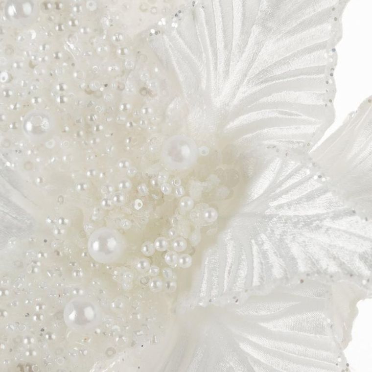 Eurofirany, kwiat świąteczny dekoracyjny, 30-40 cm, biały