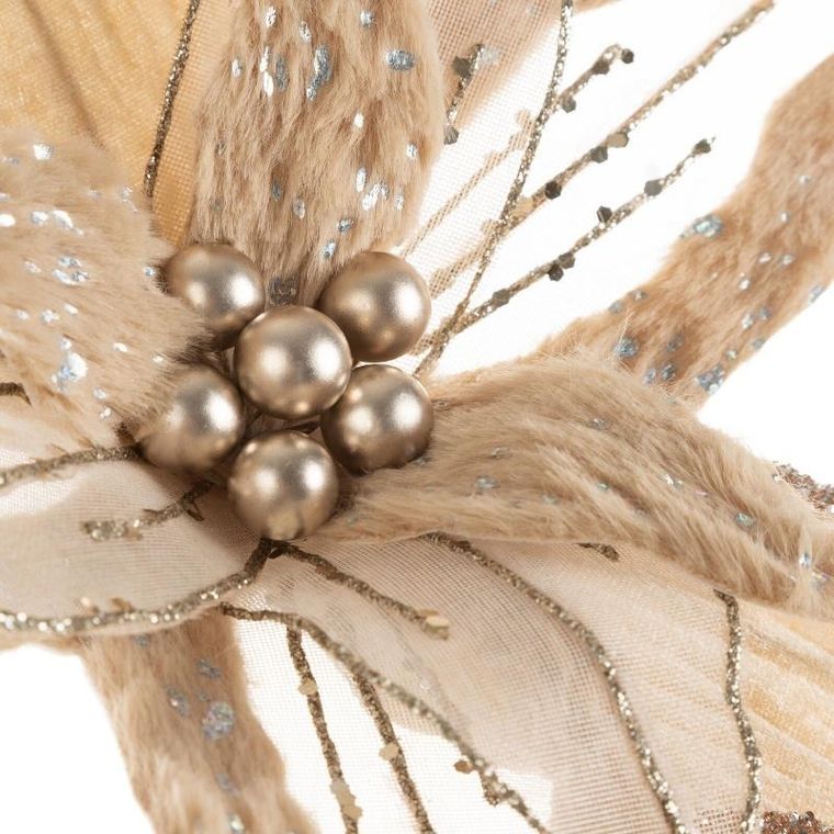 Eurofirany, kwiat świąteczny dekoracyjny, 35-40 cm, beżowy