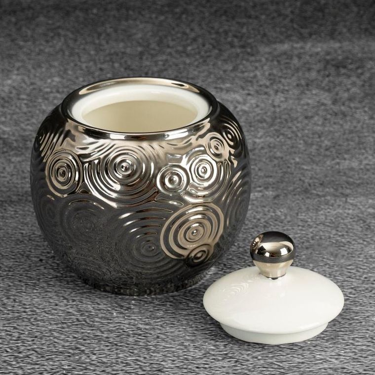 Eurofirany, pojemnik ceramika, srebrny, 10-10-11-10 cm