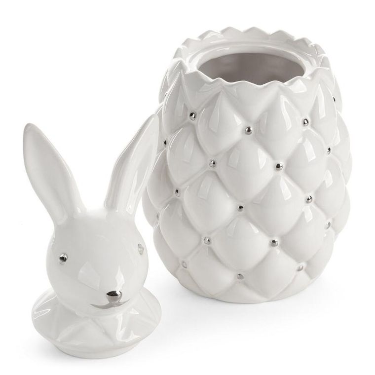 Eurofirany, pojemnik dekoracyjny, ceramika, 14-14-30 cm, biały