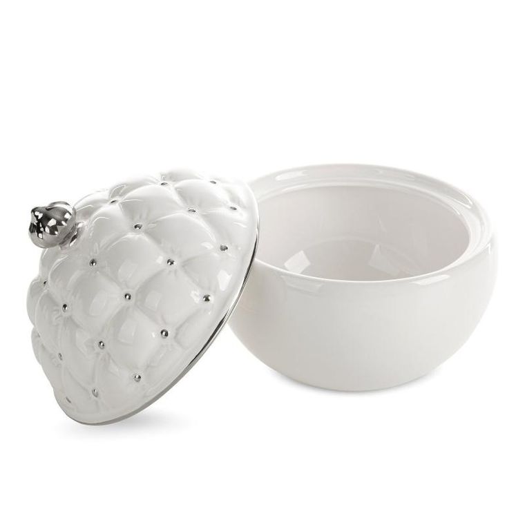 Eurofirany, pojemnik dekoracyjny, ceramika, 17-17-20 cm, biały