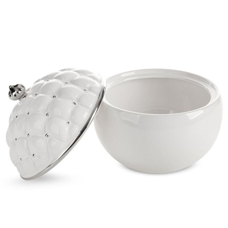 Eurofirany, pojemnik dekoracyjny, ceramika, 20-20-23 cm, biały