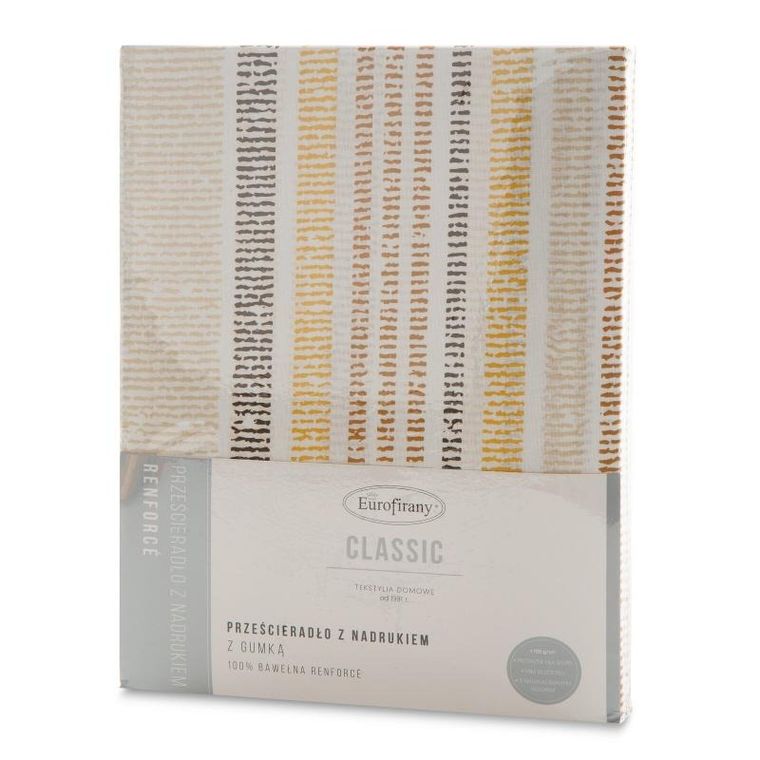 Eurofirany, prześcieradło z gumką, print, 160-200 cm, musztardowy