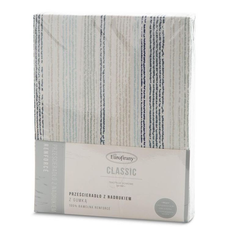 Eurofirany, prześcieradło z gumką, print, 180-200 cm, niebieski