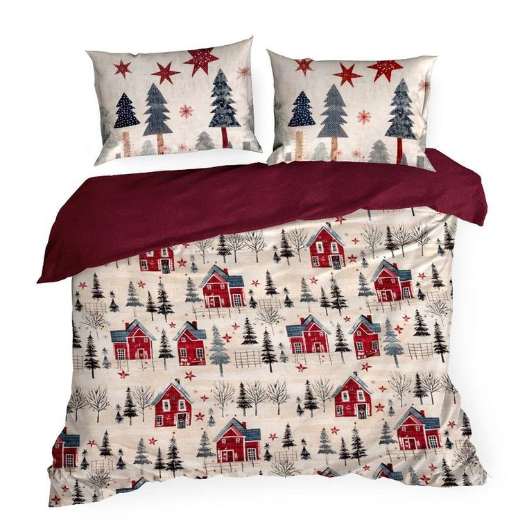 Eurofirany, świąteczny komplet pościeli, Asher, 160-200 cm, czerwony
