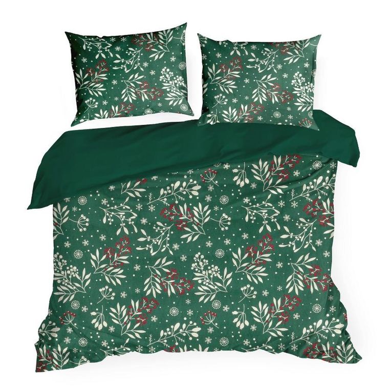 Eurofirany, świąteczny komplet pościeli, Cristian, 160-200 cm, butelkowy zielony