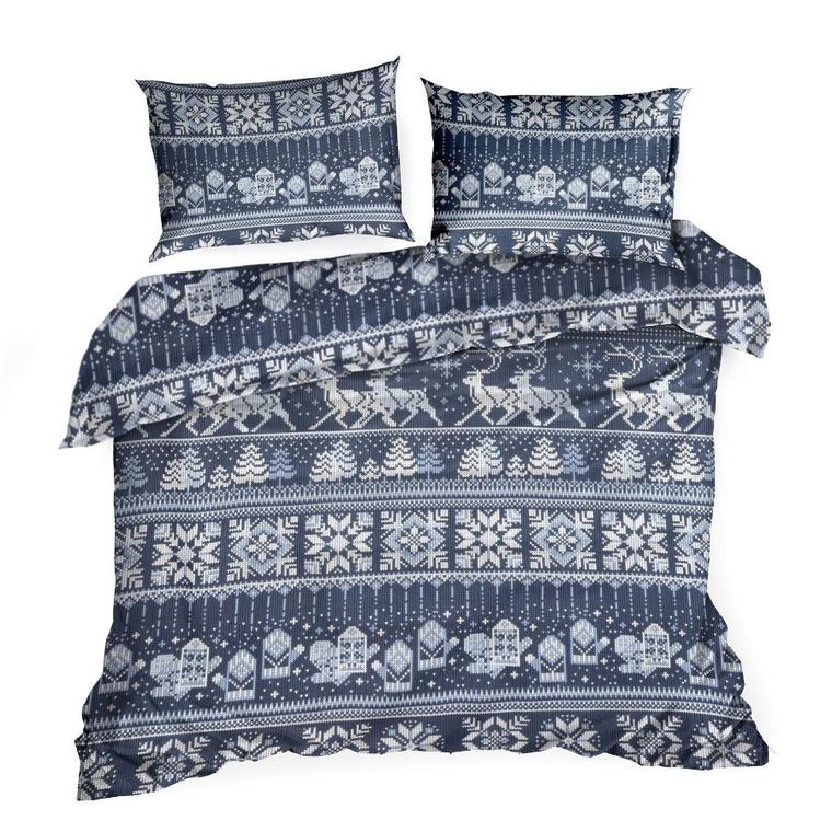 Eurofirany, świąteczny komplet pościeli, Fjord, 160-200 cm, granatowy