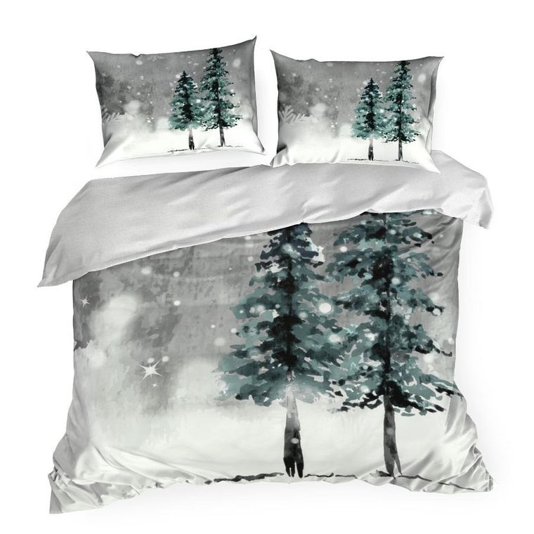 Eurofirany, świąteczny komplet pościeli, Forest, 140-200 cm, jasnoszary