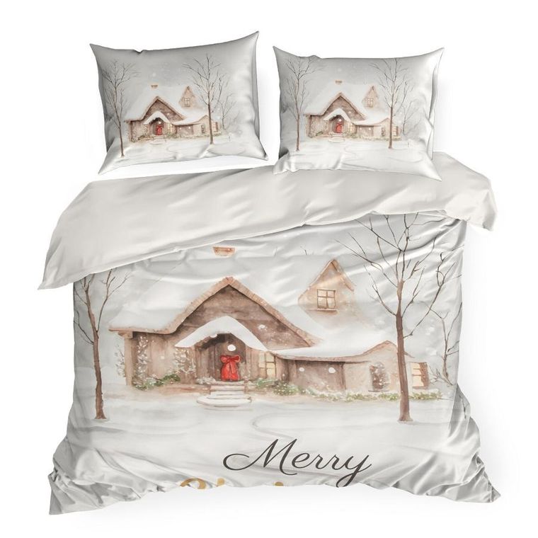Eurofirany, świąteczny komplet pościeli, Joyfull, 160-200 cm, biały