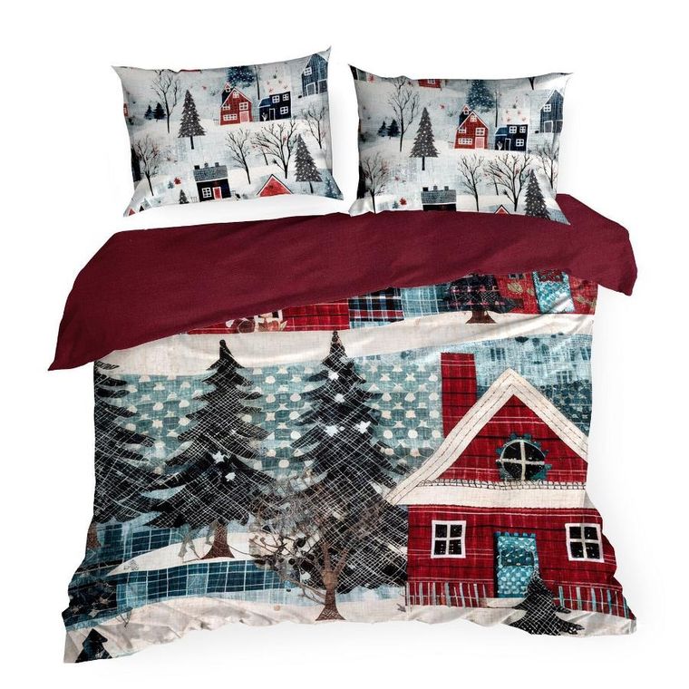 Eurofirany, świąteczny komplet pościeli, Niko, 140-200 cm, czerwony