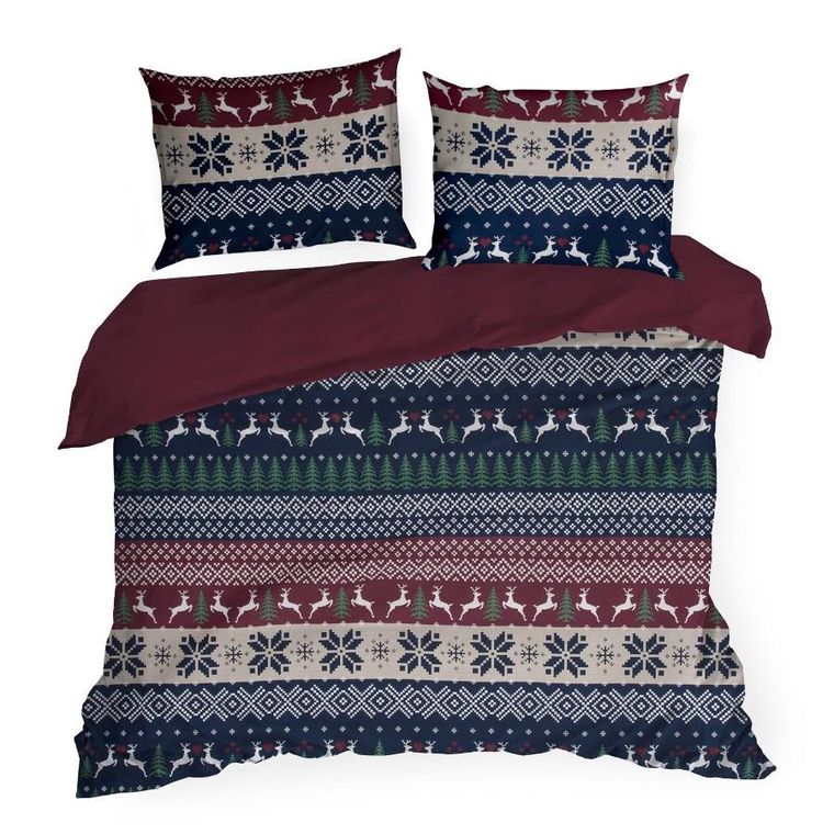 Eurofirany, świąteczny komplet pościeli, skandy, 140-200 cm, granatowy