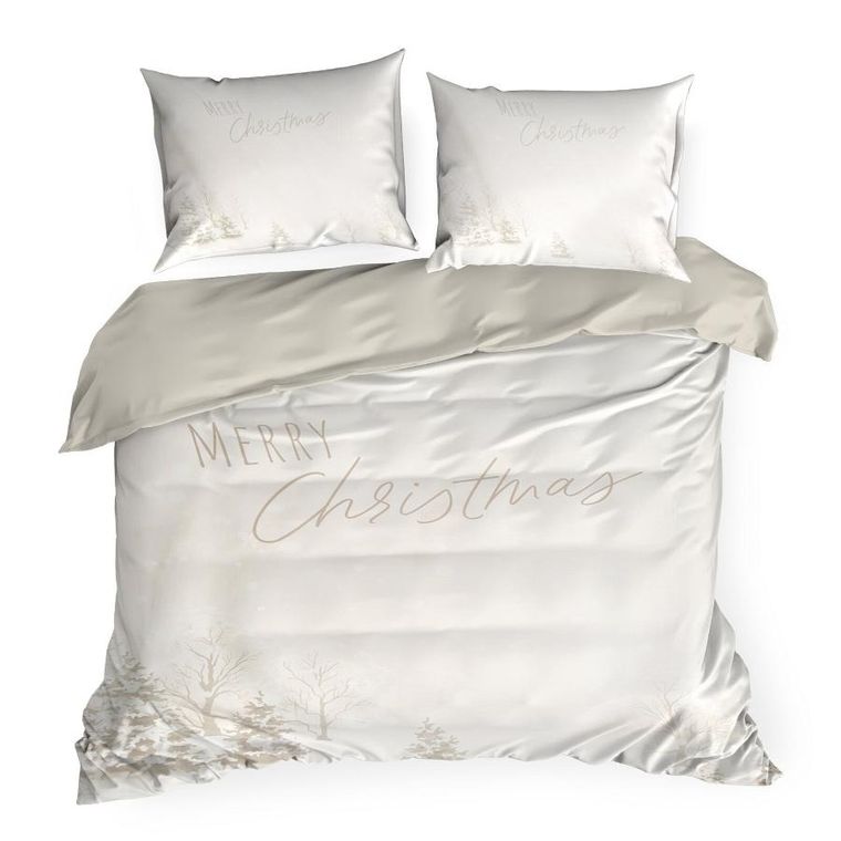 Eurofirany, świąteczny komplet pościeli, Snowflake, 220-200 cm, beżowy