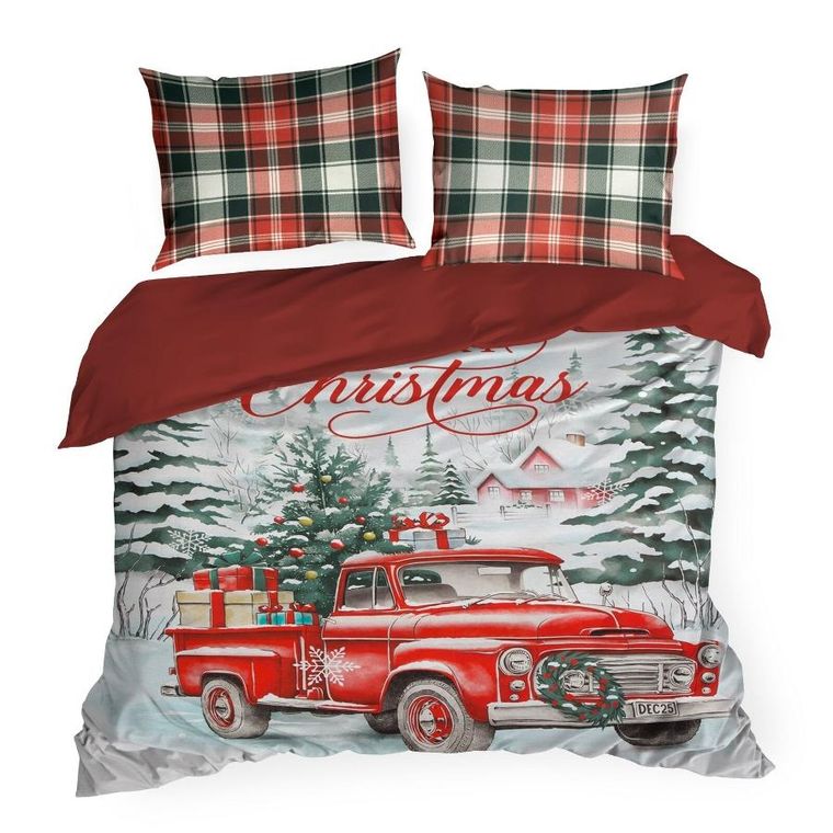Eurofirany, świąteczny komplet pościeli, Xmas, 160-200 cm, czerwony